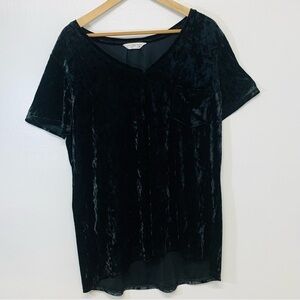 Spring & Mercer Velvet Legging Tee Shirt‎ Woman XL  Black V Neck Stretch Gothic